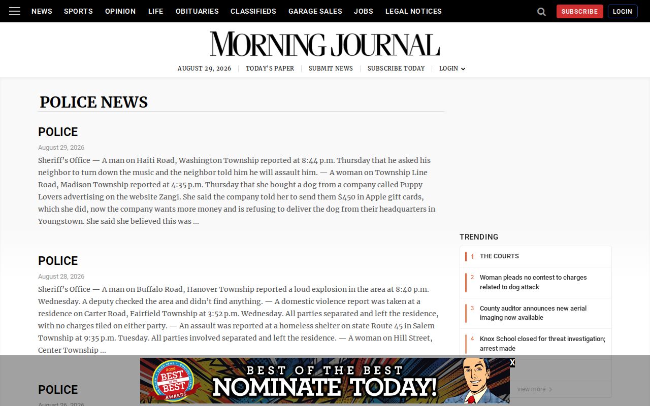 Columbiana County Morning Journal police news arrest record source